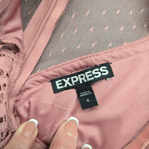 Express Pink Lace Long Sleeve Bodycon Dress 4 - Picture 14 of 15